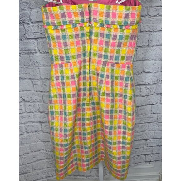 Lilly Pulitzer Boucle Fringe Bibi Strapless Check Plaid Dress Size 4 - Picture 4 of 11